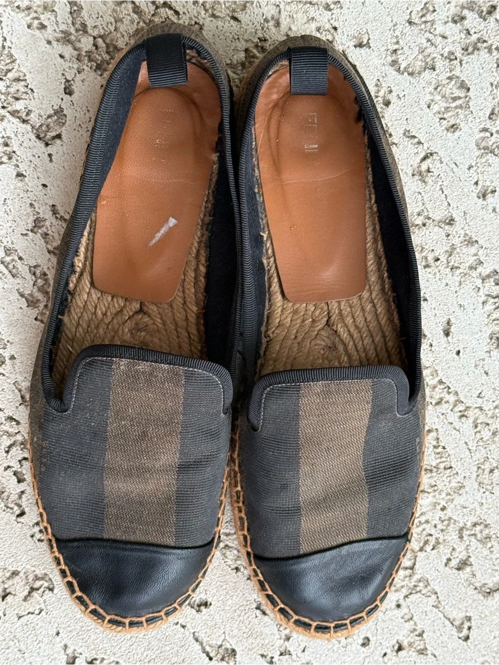 Fendi Women's Espadrilles in Black and Brown Striped Canvas